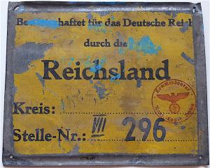 WW2 GERMAN NAZI RARE CONCENTRATION CAMP DACHAU "THIS LAND IS OWNED BY THE THIRD REICH DACHAU CAMP" ( REICHSLAND ) PANEL SIGN WITH STAMP HOLOCAUST JUDE JOOD JUDE