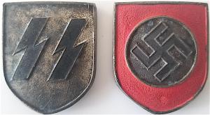 WW2 GERMAN NAZI RARE HELMET REMOVED WAFFEN SS AFRIKA KORPS HELMET METAL SS RUNES AND SWASTIKA INSIGNIAS SET BY J.F.S