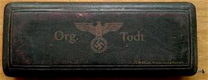 WW2 GERMAN NAZI RARE Organisation Todt (MILITARY ENGINEERS) OT - MEASURING TOOLS - COMPASS CASE WITH NICE EAGLE + SWASTIKA STAMP