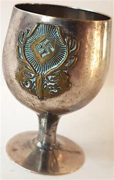 WW2 GERMAN NAZI RARE RELIC FOUND IN HERMANN GOERING CARINHALL HUNTING MANSION HOUSE SILVER CUP WITH THE HUNTING NAZI GOERING LOGO ON IT WOW