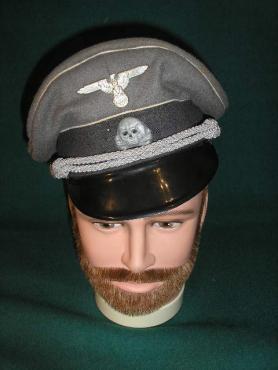 WW2 GERMAN NAZI ***REPLIKA*** OF AN EARLY WAFFEN SS TOTENKOPF CRUSHER VISOR CAP FOR OFFICER SIZE 57 HEADGEAR