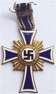 WW2 GERMAN NAZI VERY NICE MOTHER CROSS MEDAL AWARD IN GOLD Ehrenkreuz der Deutschen Mutter