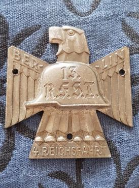 WW2 GERMAN NAZI VERY RARE THIRD REICH BERLIN CAR METAL PLATE EAGLE + IRON CROSS WH ARMY BADGE