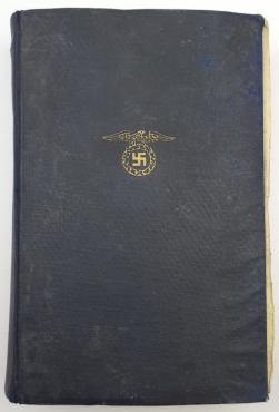 Adolf Hitler Mein Kampf 1939 edition with blue cover embossed with gilt wreathed swastika and eagle WITH DEDICATION
