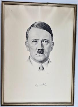 Early Fuhrer NSDAP Adolf Hitler original painting signature photo drawing frame hand made authograph