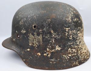 Eastern Front Soviets Combat RARE Winter CAMO M40 Heer Wehrmacht Helmet shell with bullet's holes