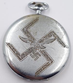 Luftwaffe pilot pocket watch engraved with iii reich eagle & Swastika