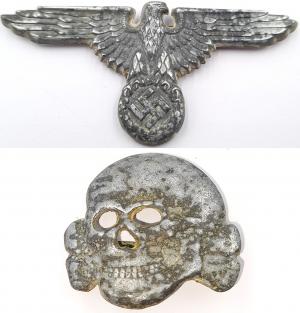 matched set waffen ss totenkopf visor cap insignia skull eagle RZM M1/52