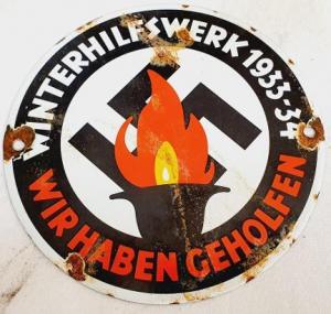 Round enamel NSDAP sign Winterhilfswerk WHW 1933-34 with swastika