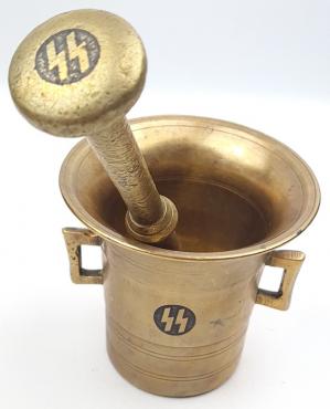 Waffen SS brass bowl for spices mortier gold kantine tool with SS runes on each piece