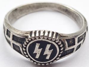 Waffen SS officer ring with ss runes & swastikas - marked RZM - SS and silver 800