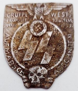 Waffen SS Totenkopf early panzer division gruppe west frankfurt 1935 shield relic ground dug found