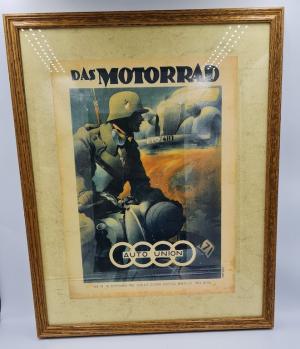 WW2 German Nazi das motorrad auto union poster in frame ddac nskk motorcycle moto
