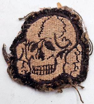 WW2 German Nazi RARE Waffen SS Totenkopf Skull cloth insignia M43 M40 cap removed worn headgear