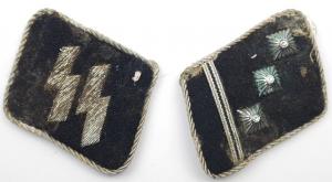 WW2 German Nazi salty WAFFEN SS officer collar tab set tunic removed - USA VET souvenir from battlefield Normandy