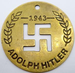 WW2 German Nazi Third Reich Adolf Hitler 1943 golden pin badge with oakleaf