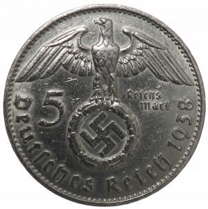 WW2 German Nazi Third Reich early 1930s Adolf Hitler Hindenburg 5 marks swastika silver coin