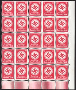 WW2 German Nazi Third Reich sheet of 25 stamps NSDAP with swastika 1944