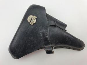 WW2 German Nazi Waffen SS TOTENKOPF division P08 pistol gun holster with ss skull insignia marked