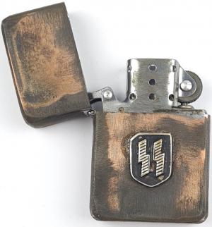 WW2 German Nazi Waffen SS Totenkopf Panzer field gear zippo lighter marked RZM relic