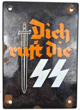 WW2 German Nazi Waffen SS totenkopf - Panzer small metal wall sign for recruitment