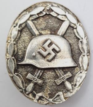 WW2 German Nazi Wehrmacht - Waffen SS Wound badge medal badge award in Silver unmarked