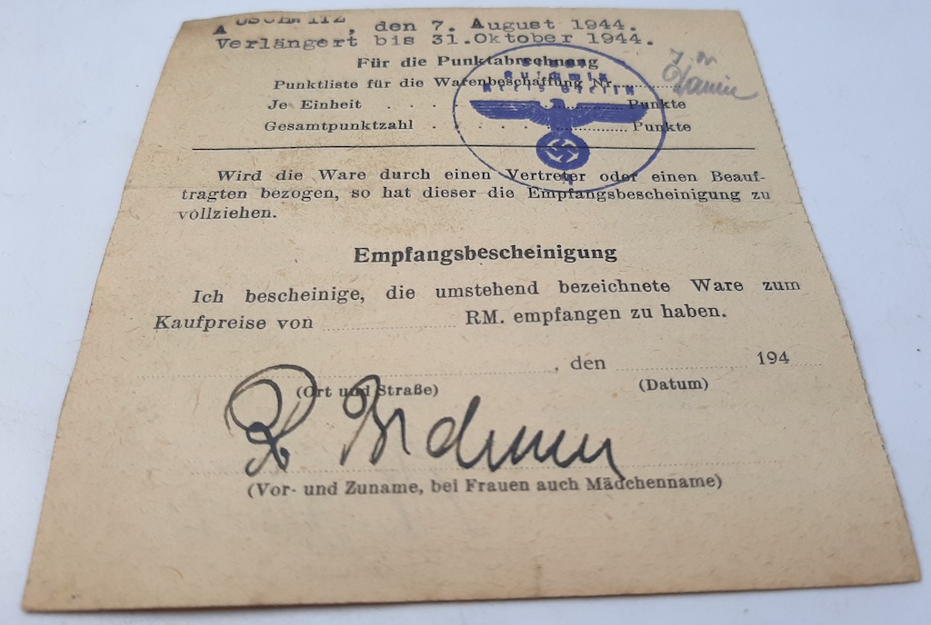 AUSCHWITZ CONCENTRATION CAMP ORDER OF TEXTILE DOCUMENT stamped RARE