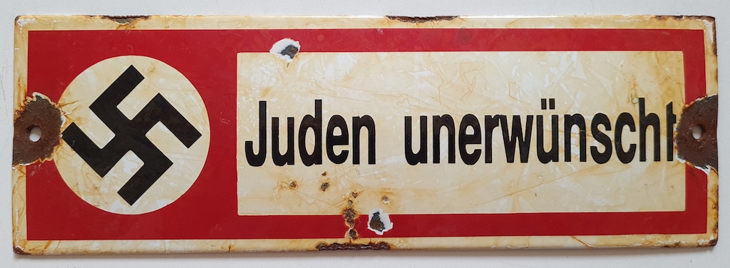 Scarce Anti Jewish Enamel Metal Sign Juden Not Allowed Here - With 